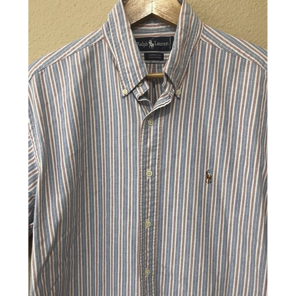 Ralph Lauren Yarmouth Blue Button Long Sleeve Shirt Size 16.5 33 Oxford Striped